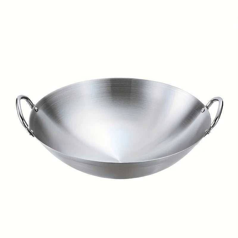 Large Stainless Steel Wok - Durable Chefs Pan with Dual Handles Easy to Clean - ZOOMNSTORE