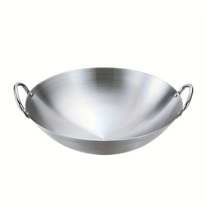 Large Stainless Steel Wok - Durable Chefs Pan with Dual Handles Easy to Clean - ZOOMNSTORE