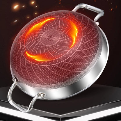Stainless Steel Wok Pan 32cm - Non Stick Honeycomb Pot Bottom, Induction & Gas Stove Compatible - ZOOMNSTORE