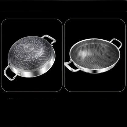 Stainless Steel Wok Pan 32cm - Non Stick Honeycomb Pot Bottom, Induction & Gas Stove Compatible - ZOOMNSTORE