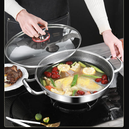 Stainless Steel Wok Pan 32cm - Non Stick Honeycomb Pot Bottom, Induction & Gas Stove Compatible - ZOOMNSTORE