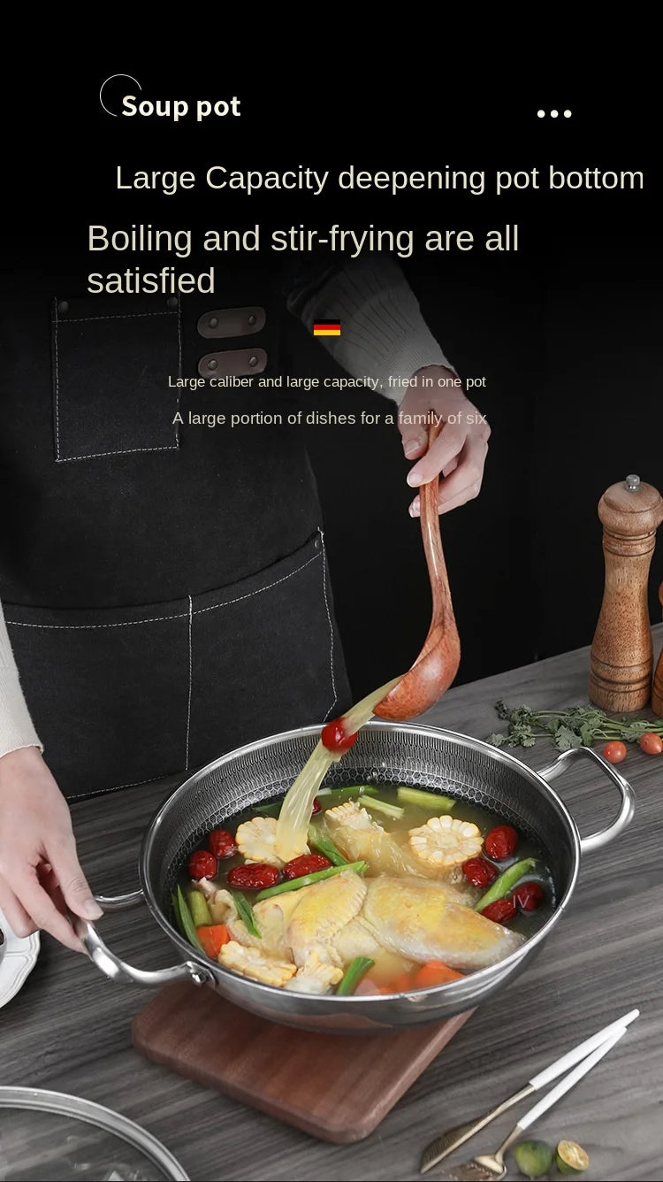 Stainless Steel Wok Pan 32cm - Non Stick Honeycomb Pot Bottom, Induction & Gas Stove Compatible - ZOOMNSTORE