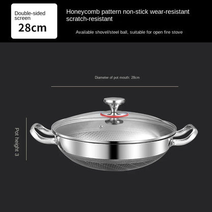 Stainless Steel Wok Pan 32cm - Non Stick Honeycomb Pot Bottom, Induction & Gas Stove Compatible - ZOOMNSTORE