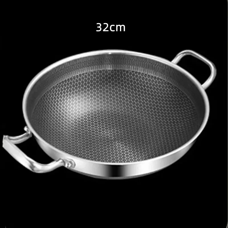Stainless Steel Wok Pan 32cm - Non Stick Honeycomb Pot Bottom, Induction & Gas Stove Compatible - ZOOMNSTORE