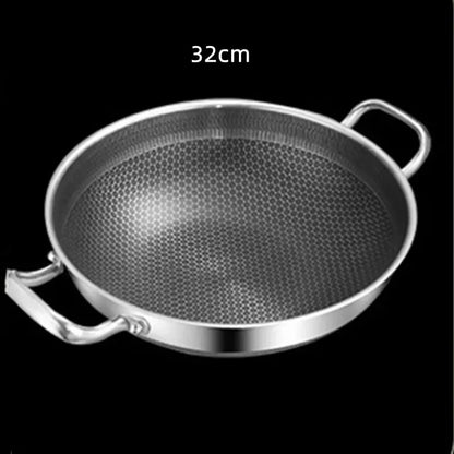 Stainless Steel Wok Pan 32cm - Non Stick Honeycomb Pot Bottom, Induction & Gas Stove Compatible - ZOOMNSTORE