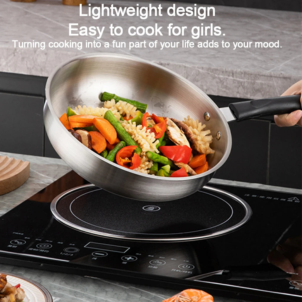 Stainless Steel Wok - Thickened Non Stick Pan With Extended Handle For Gas Stove - ZOOMNSTORE