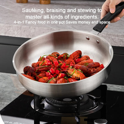 Stainless Steel Wok - Thickened Non Stick Pan With Extended Handle For Gas Stove - ZOOMNSTORE