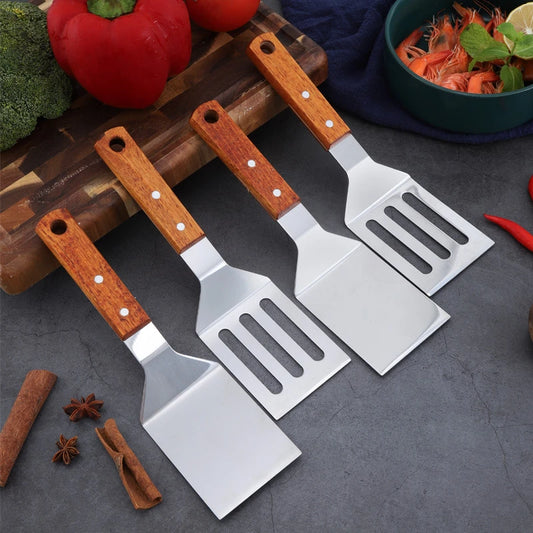 Stainless Steel Wooden Handle Spatula - Cooking BBQ Teppanyaki Tool - ZOOMNSTORE