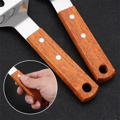 Stainless Steel Wooden Handle Spatula - Cooking BBQ Teppanyaki Tool - ZOOMNSTORE