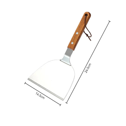 Stainless Steel Wooden Handle Spatula - Cooking BBQ Teppanyaki Tool - ZOOMNSTORE