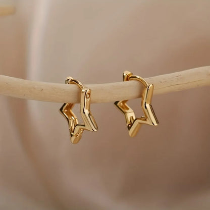 Star Hoop Earrings - Gold Star Earrings Hypoallergenic Geometric Hoops for Women - ZOOMNSTORE