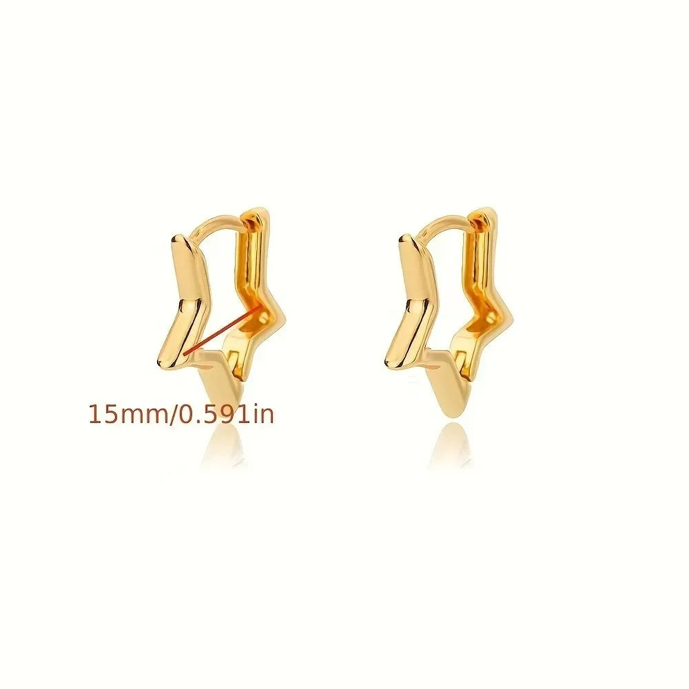 Star Hoop Earrings - Gold Star Earrings Hypoallergenic Geometric Hoops for Women - ZOOMNSTORE