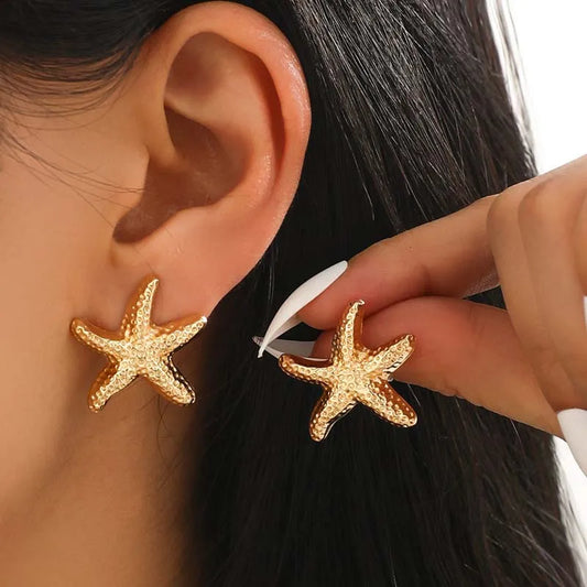 Starfish Stud Earrings Punk Gold Star Geometric Summer Jewelry Gift for Women - ZOOMNSTORE