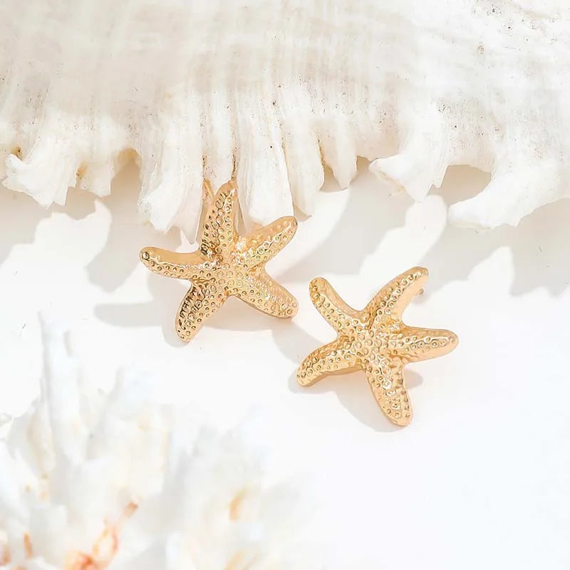 Starfish Stud Earrings Punk Gold Star Geometric Summer Jewelry Gift for Women - ZOOMNSTORE