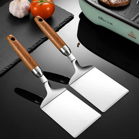 Stainless Steel BBQ Turner - Square Head Spatula with Wood Handle for Cooking - ZOOMNSTORE
