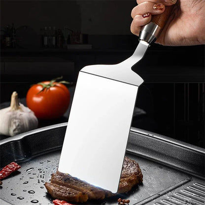 Stainless Steel BBQ Turner - Square Head Spatula with Wood Handle for Cooking - ZOOMNSTORE