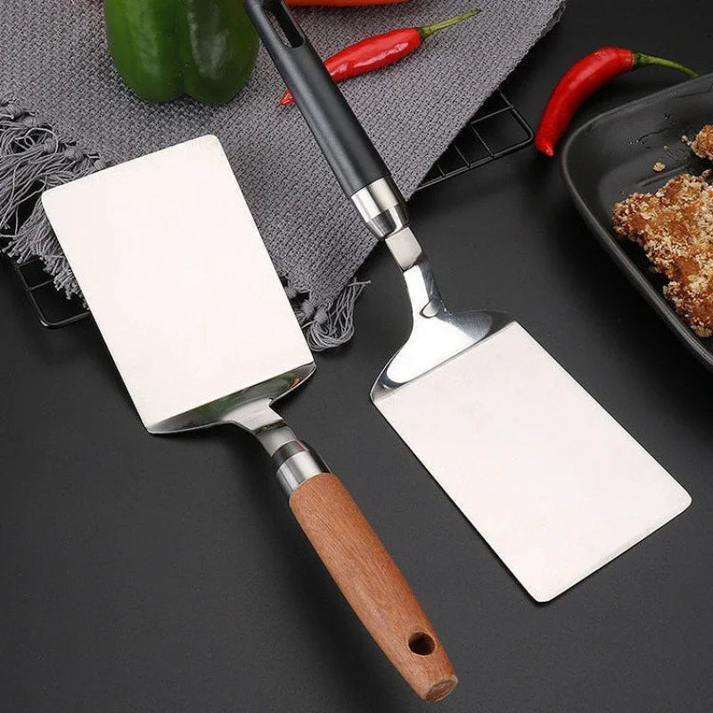 Stainless Steel BBQ Turner - Square Head Spatula with Wood Handle for Cooking - ZOOMNSTORE