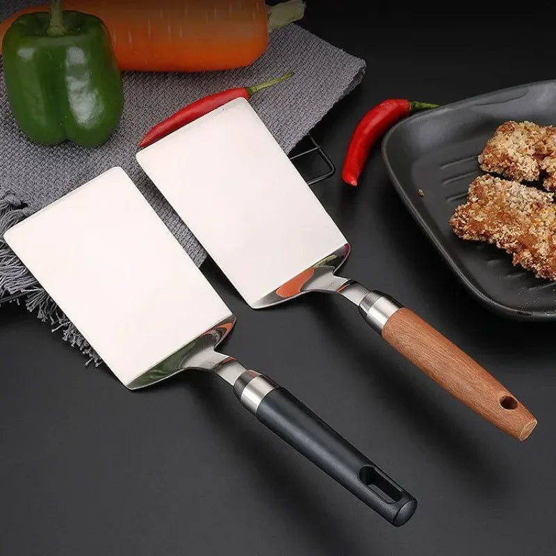 Stainless Steel BBQ Turner - Square Head Spatula with Wood Handle for Cooking - ZOOMNSTORE