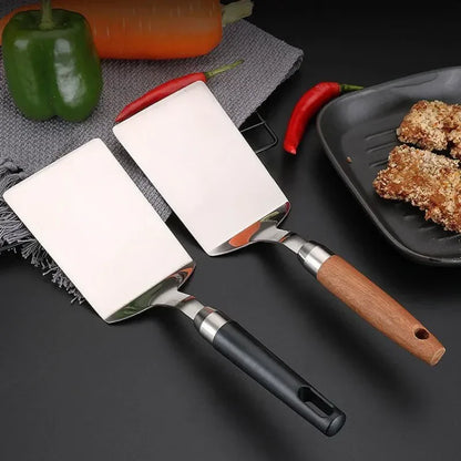 Stainless Steel BBQ Turner - Square Head Spatula with Wood Handle for Cooking - ZOOMNSTORE