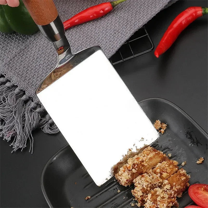 Stainless Steel BBQ Turner - Square Head Spatula with Wood Handle for Cooking - ZOOMNSTORE