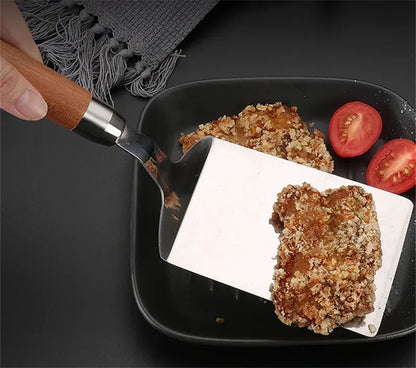 Stainless Steel BBQ Turner - Square Head Spatula with Wood Handle for Cooking - ZOOMNSTORE