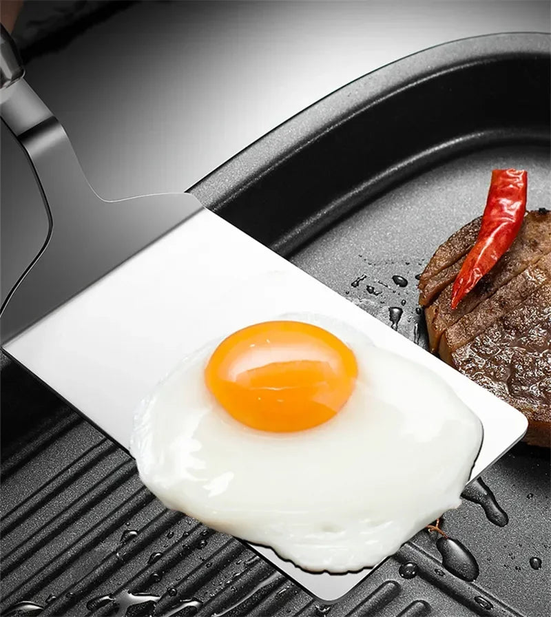 Stainless Steel BBQ Turner - Square Head Spatula with Wood Handle for Cooking - ZOOMNSTORE