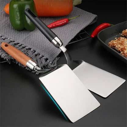 Stainless Steel BBQ Turner - Square Head Spatula with Wood Handle for Cooking - ZOOMNSTORE