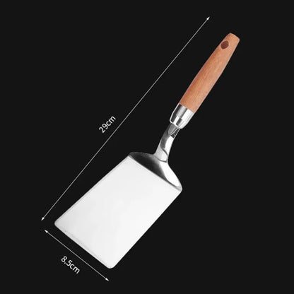 Stainless Steel BBQ Turner - Square Head Spatula with Wood Handle for Cooking - ZOOMNSTORE