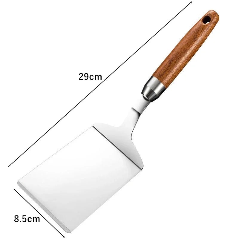 Stainless Steel BBQ Turner - Square Head Spatula with Wood Handle for Cooking - ZOOMNSTORE