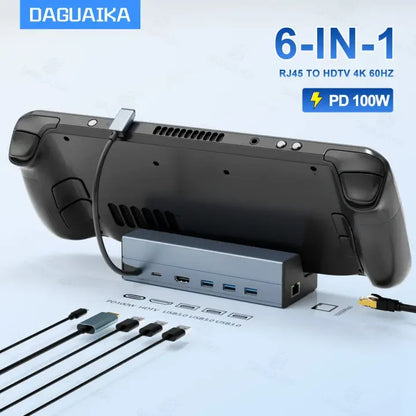 Steam Deck Dock 6-in-1 Docking Station | USB 3.0 Hub, 4K HDMI Output & Gigabit Ethernet - ZOOMNSTORE