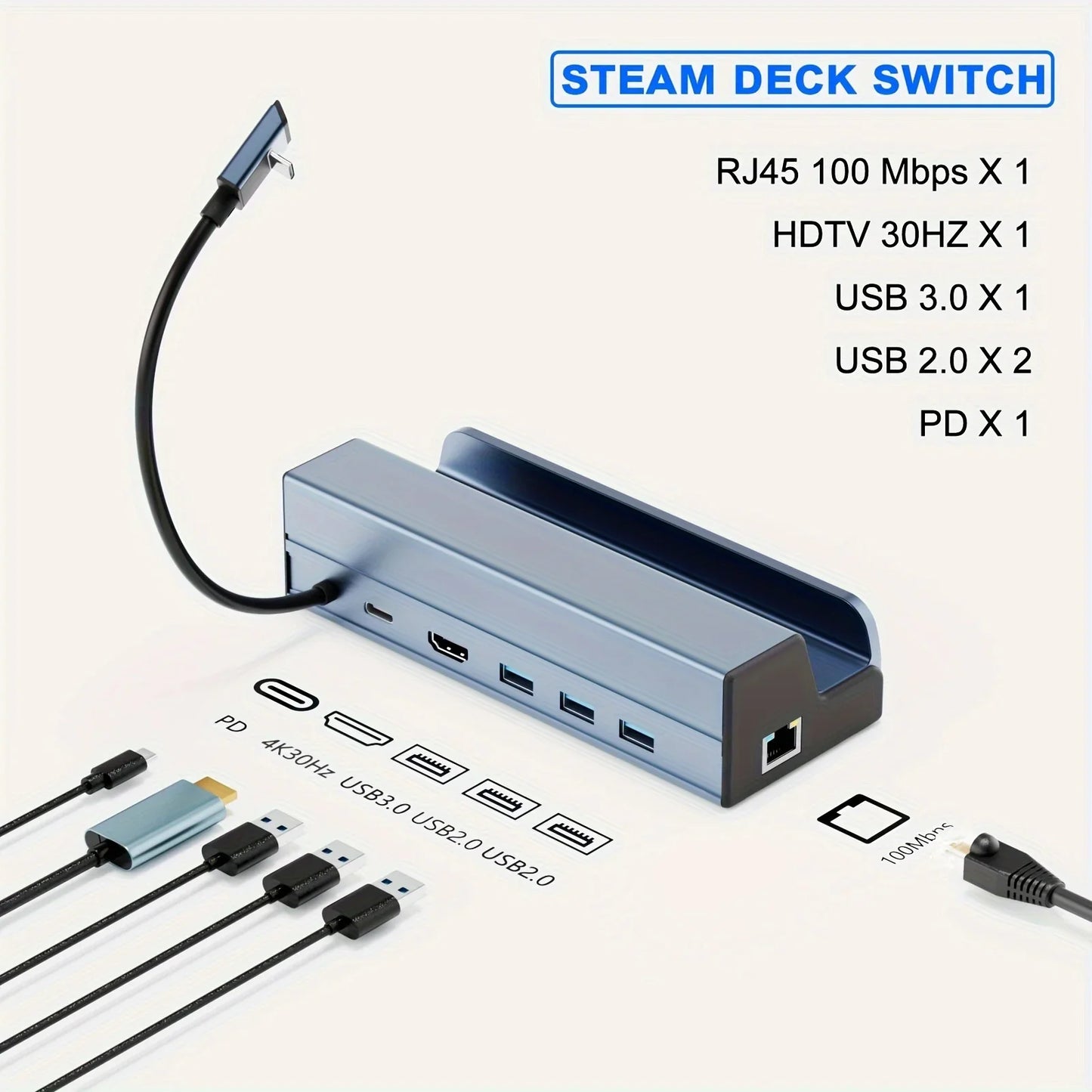 Steam Deck Dock 6-in-1 Docking Station | USB 3.0 Hub, 4K HDMI Output & Gigabit Ethernet - ZOOMNSTORE