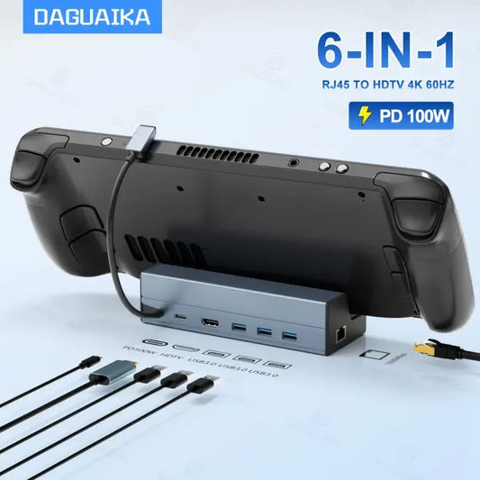 Steam Deck Dock 6-in-1 Docking Station | USB 3.0 Hub, 4K HDMI Output & Gigabit Ethernet - ZOOMNSTORE