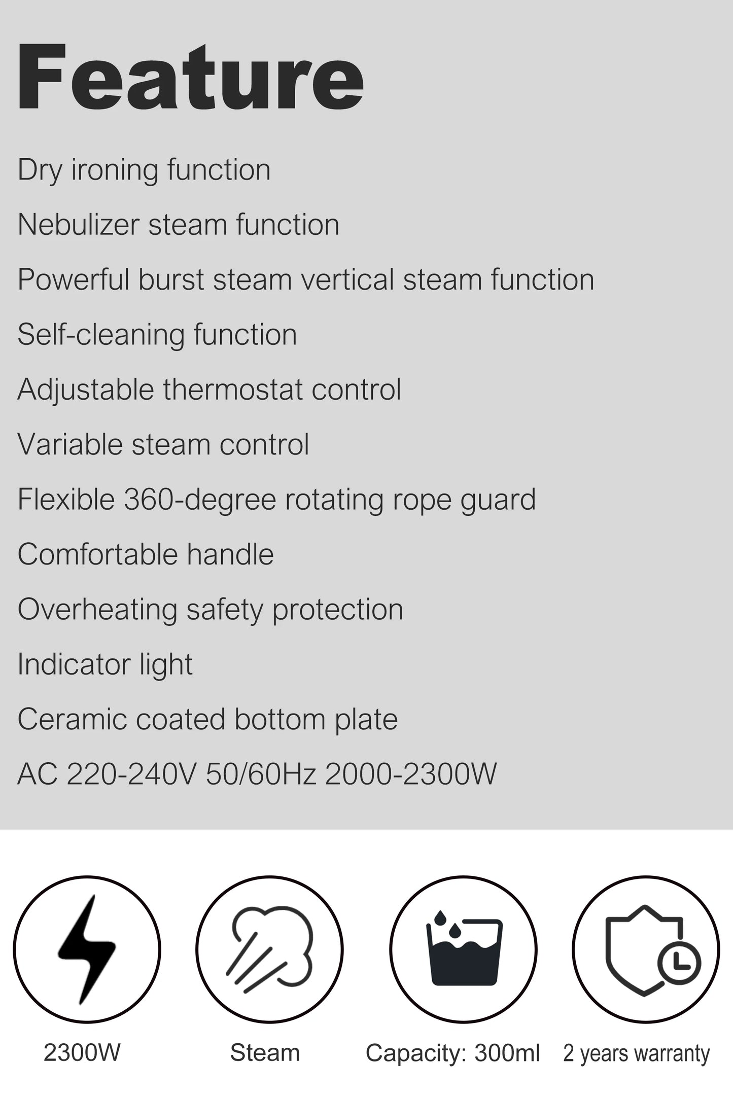 Steam Iron Electric Steamer SF-9080 | Ceramic Soleplate & Burst Steam Function - ZOOMNSTORE