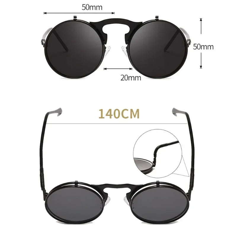 Steampunk Fold Sunglasses – Round Vintage UV400 Protective Glasses With Double Lens - ZOOMNSTORE