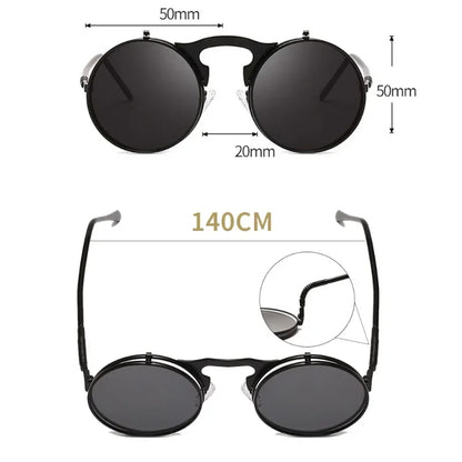 Steampunk Fold Sunglasses – Round Vintage UV400 Protective Glasses With Double Lens - ZOOMNSTORE