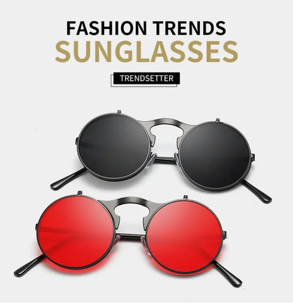 Steampunk Fold Sunglasses – Round Vintage UV400 Protective Glasses With Double Lens - ZOOMNSTORE