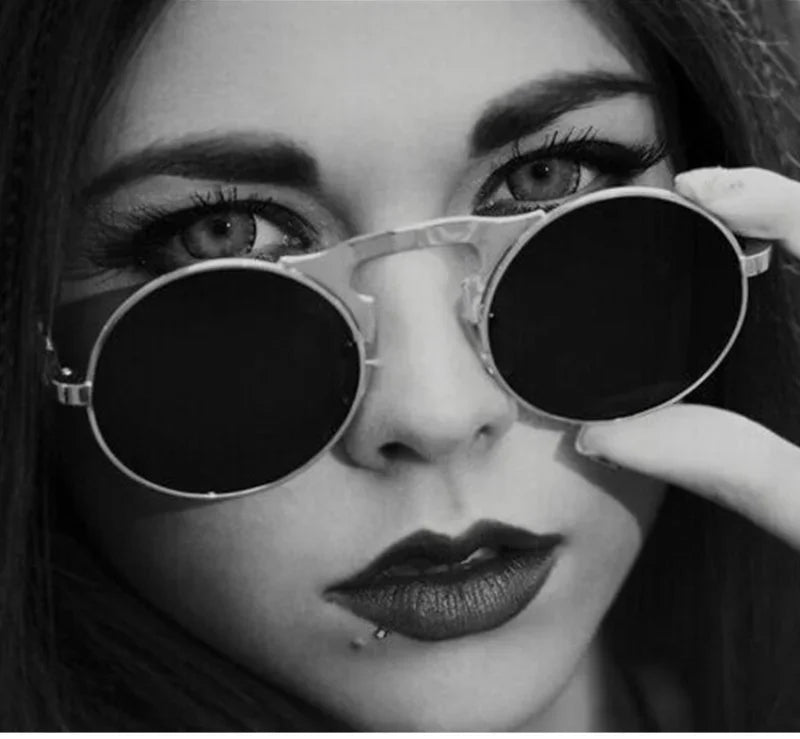 Steampunk Fold Sunglasses – Round Vintage UV400 Protective Glasses With Double Lens - ZOOMNSTORE