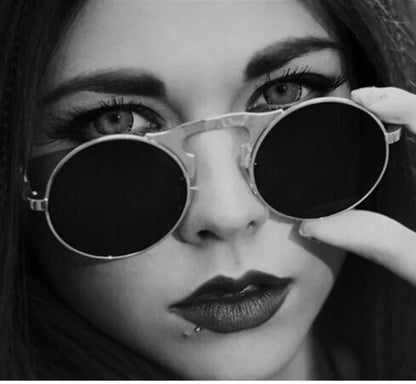 Steampunk Fold Sunglasses – Round Vintage UV400 Protective Glasses With Double Lens - ZOOMNSTORE