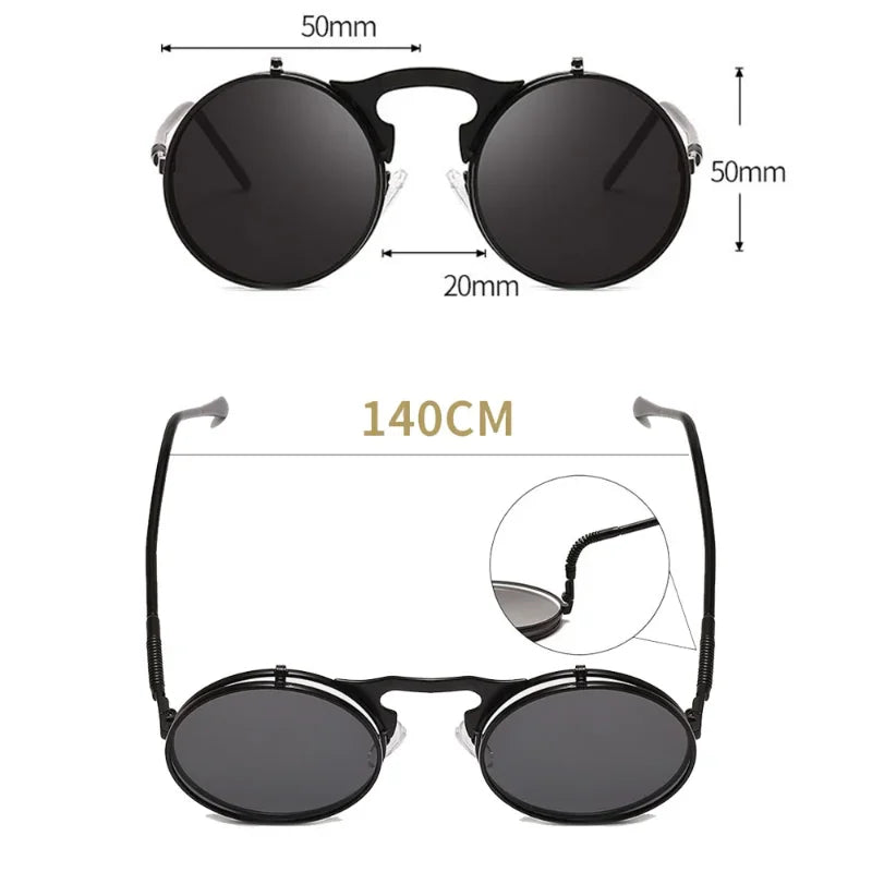 Steampunk Fold Sunglasses – Round Vintage UV400 Protective Glasses With Double Lens - ZOOMNSTORE