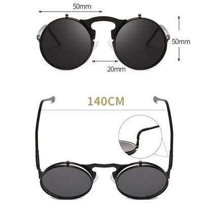 Steampunk Fold Sunglasses – Round Vintage UV400 Protective Glasses With Double Lens - ZOOMNSTORE