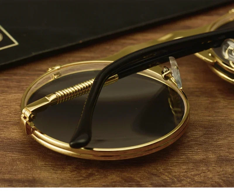 Steampunk Fold Sunglasses – Round Vintage UV400 Protective Glasses With Double Lens - ZOOMNSTORE