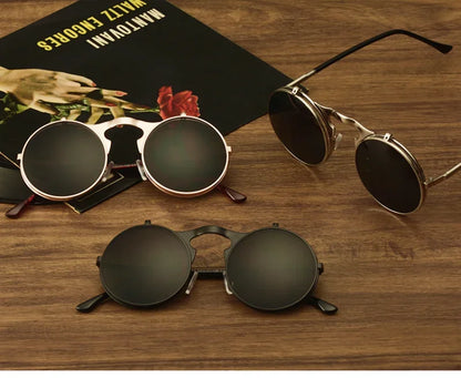 Steampunk Fold Sunglasses – Round Vintage UV400 Protective Glasses With Double Lens - ZOOMNSTORE