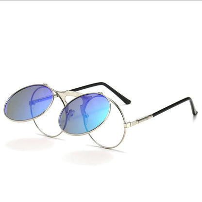 Steampunk Fold Sunglasses – Round Vintage UV400 Protective Glasses With Double Lens - ZOOMNSTORE