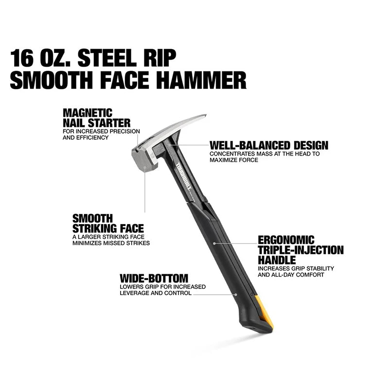 TOUGHBUILT Steel Rip Hammer - 16 oz  18 oz Smooth Face Hand Tools - ZOOMNSTORE