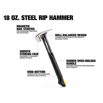 TOUGHBUILT Steel Rip Hammer - 16 oz  18 oz Smooth Face Hand Tools - ZOOMNSTORE