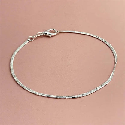 925 Sterling Silver Bracelet 2mm Flat Snake Bone Chain 20CM Women Men Wedding Accessories Jewelry Gifts - ZOOMNSTORE