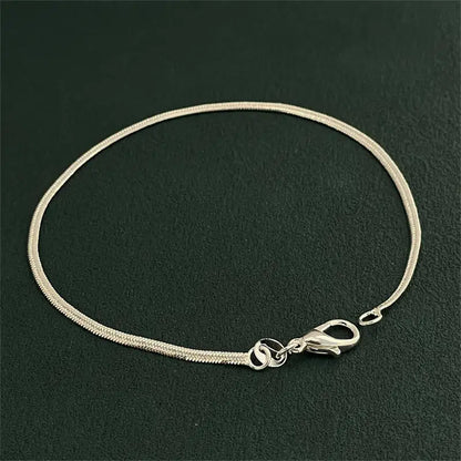 925 Sterling Silver Bracelet 2mm Flat Snake Bone Chain 20CM Women Men Wedding Accessories Jewelry Gifts - ZOOMNSTORE