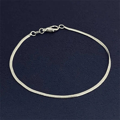 925 Sterling Silver Bracelet 2mm Flat Snake Bone Chain 20CM Women Men Wedding Accessories Jewelry Gifts - ZOOMNSTORE