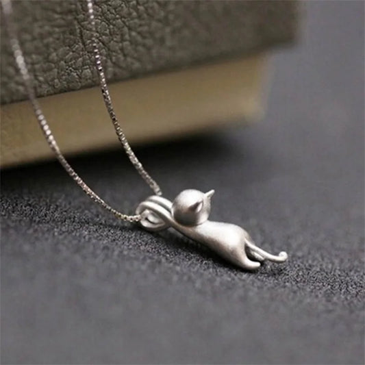 Sterling Silver Cat Necklace | Custom Kitty Pendant, 925 Silver Jewelry, Fashion Accessory Gift - ZOOMNSTORE