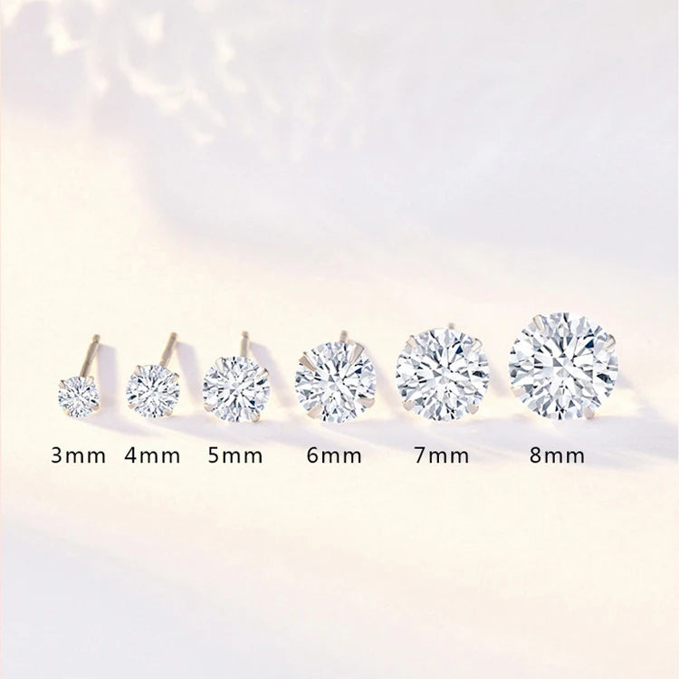 Crystal Zircon Real 925 Sterling Silver Earrings Channel  Cubic Zirconia Silver Stud Earrings for Women Sterling Silver Jewelry - ZOOMNSTORE